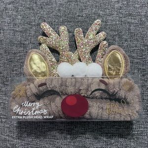 New Christmas Sequin reindeer plush red nosed spa makeup skincare Headband
